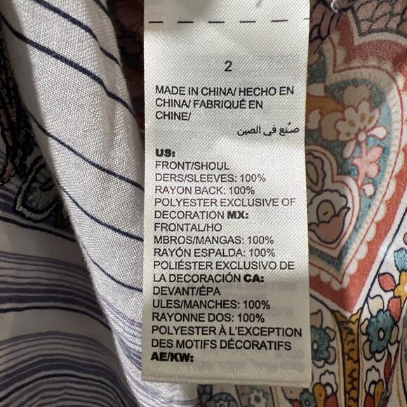 Chico's chicos size 2 Striped Medallion Tunic 12 14 Mixed Embroidered Large - Picture 7 of 16